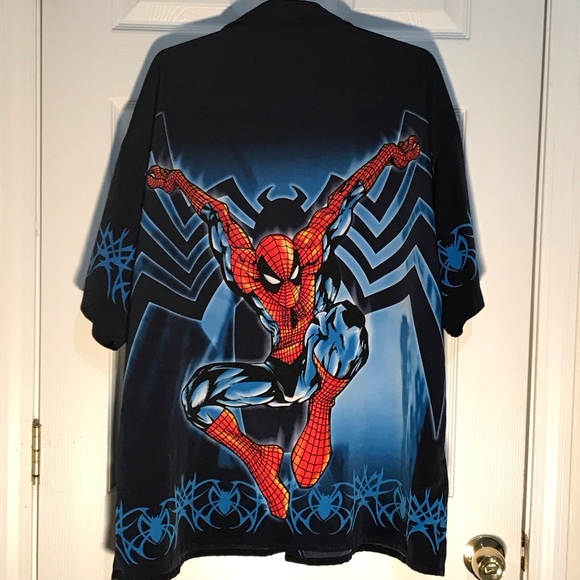 Spider-Man Dark Blue and Red Marvel Comics Men’s Button down Shirt. XLarge - Picture 5 of 8
